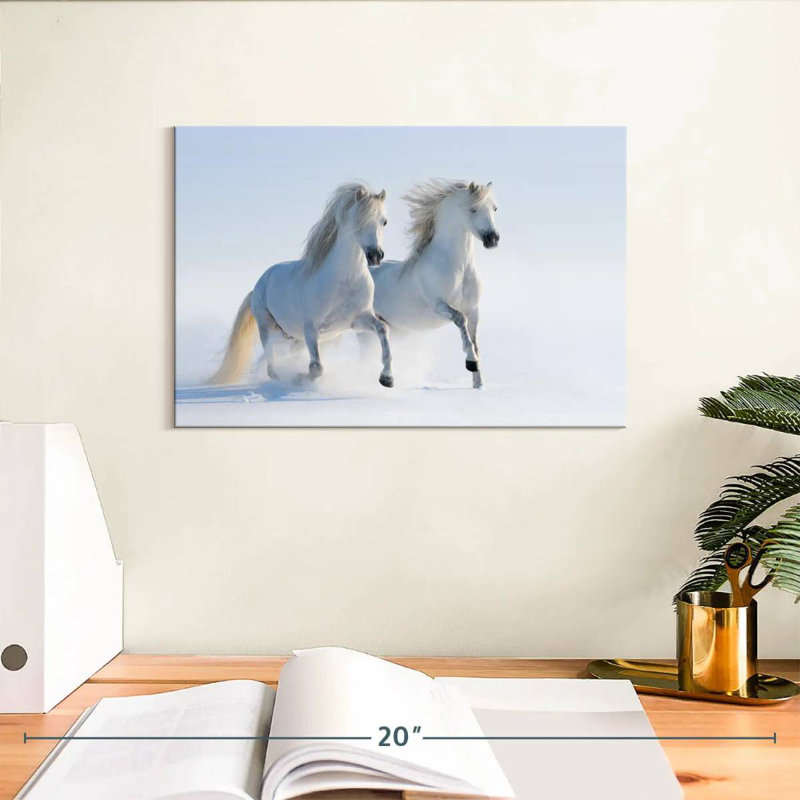 Chevaux blancs neige Brampt, H 8 po x l 12 po