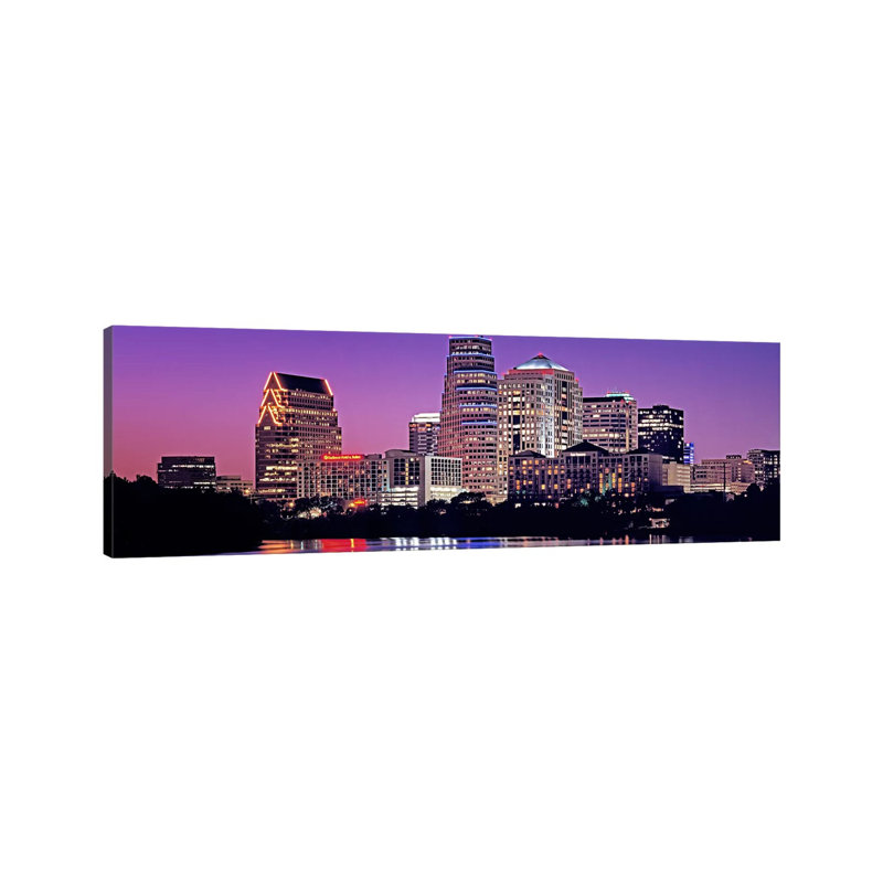 USA, Texas, Austin, View Of An Urban Skyline At Night - Wrapped Canvas Panoramic Print, 30.48 cm H x 91.44 cm W x 1.91 cm D