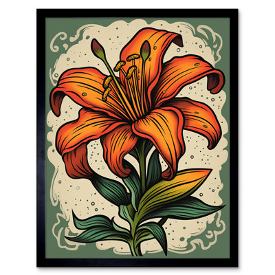Melisha Old School USA Tattoo Ink Body Art Orange Lily Rockabilly Americana 50s - Single Picture Frame Print