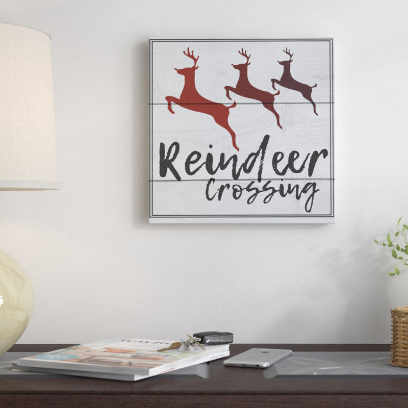 «Reindeer Crossing Sign», impression, Toile tendue, H 17 po x l 17 po