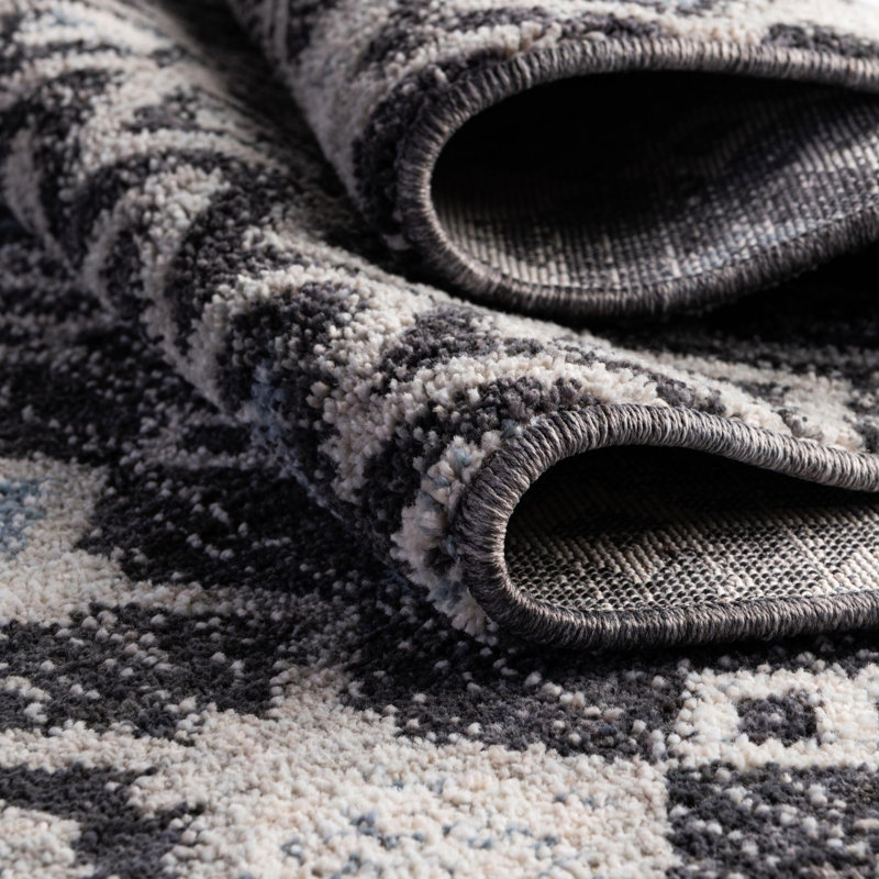 Abstract Area Rug in Charcoal Gray-Light Blue, Rectangle 10' x 13'