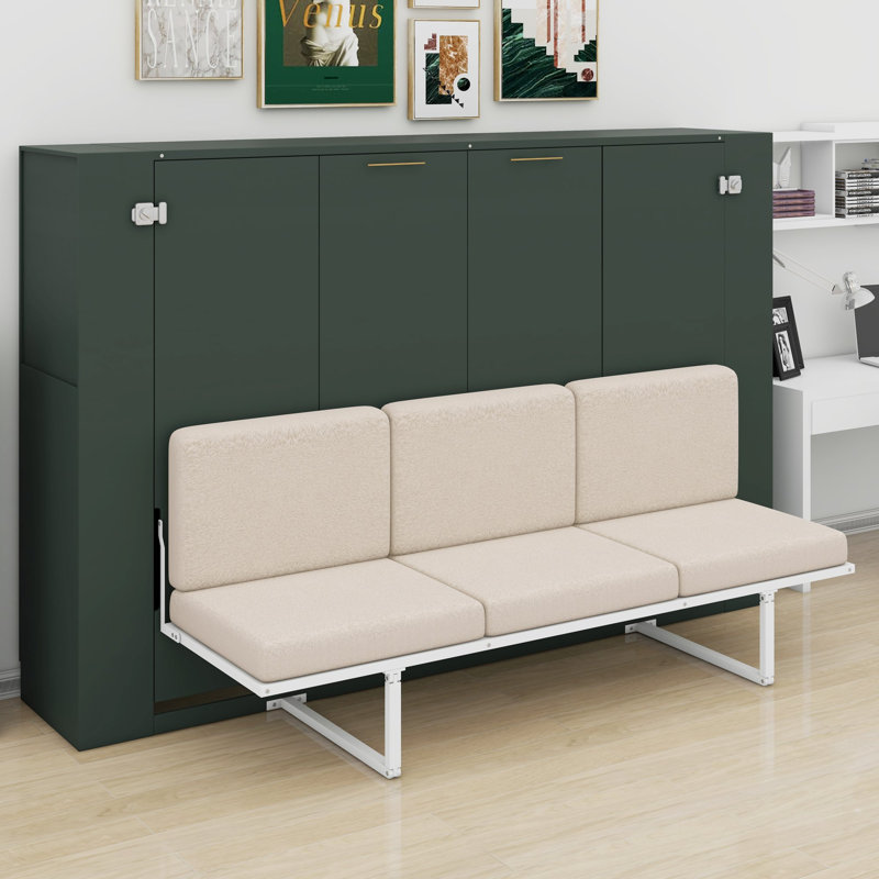 Le lit escamotable avec canapé et étagères de rangement s'intègre parfaitement aux appartements modernes et aux chambres d'hôtes avec chargeur USB.
