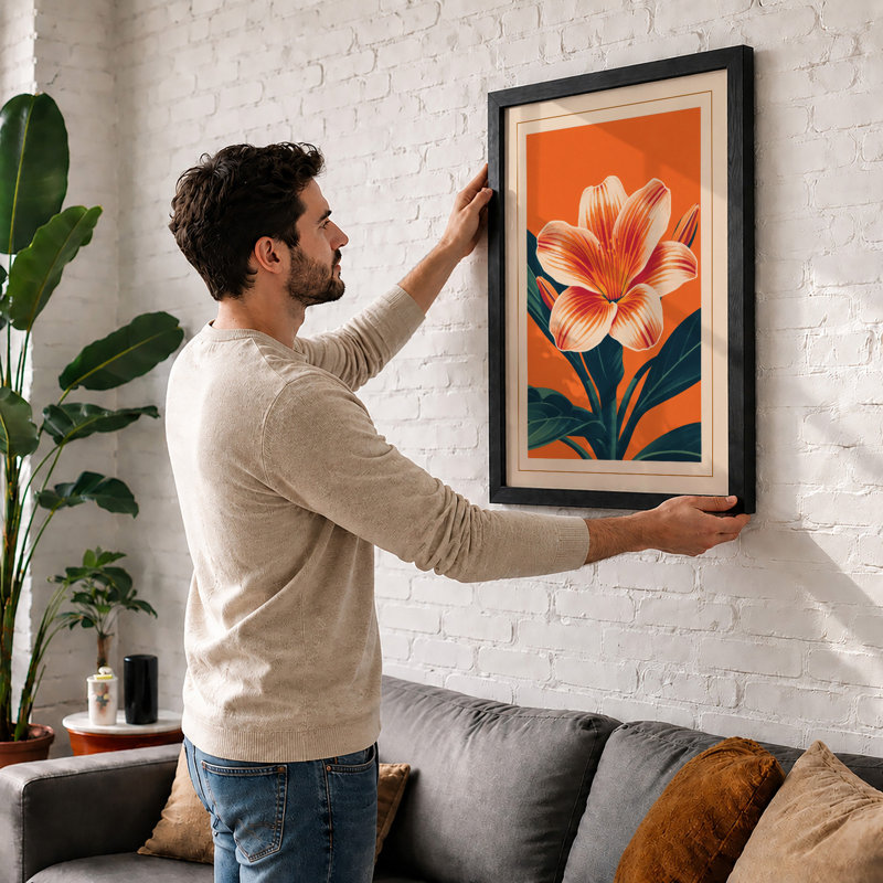 Striped Bloom Botanical - Framed Print, A2 - 59.4 x 42.0 cm, Black