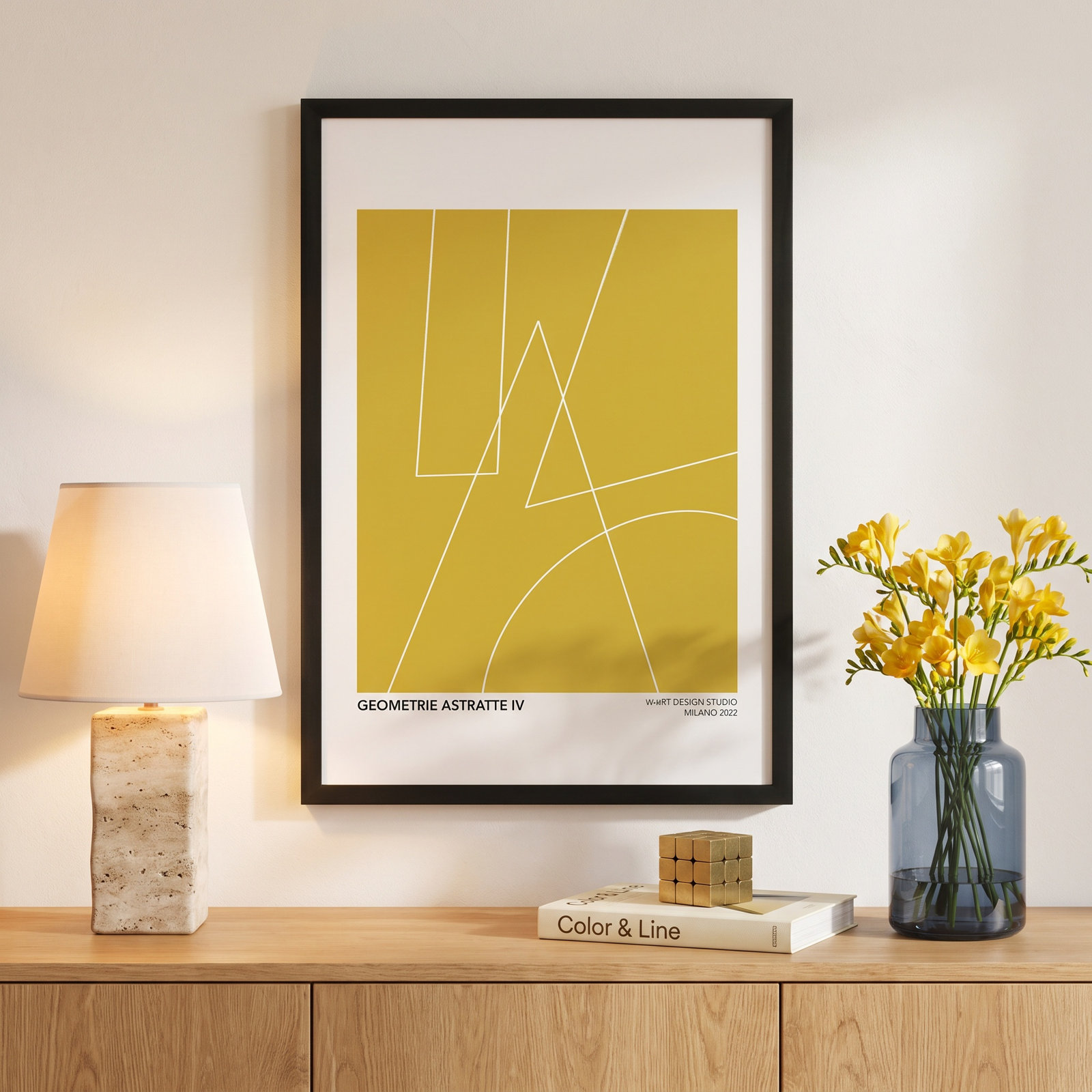 Caila "Geometric Abstraction in Yellow" Print, 20" H x 14" W x 1.25" D, Black