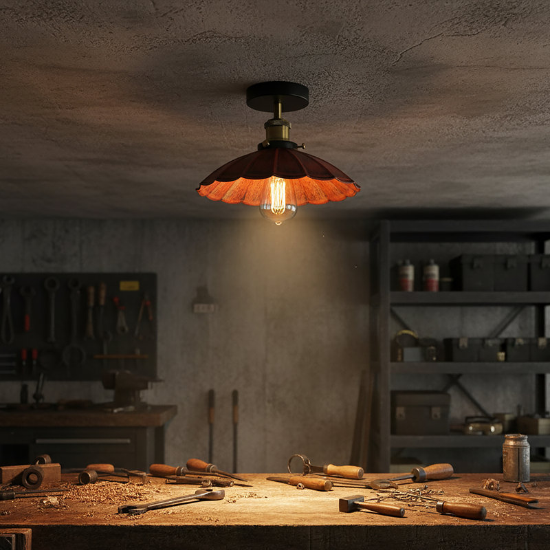 Semi Flush Mount, Rustic Red, No