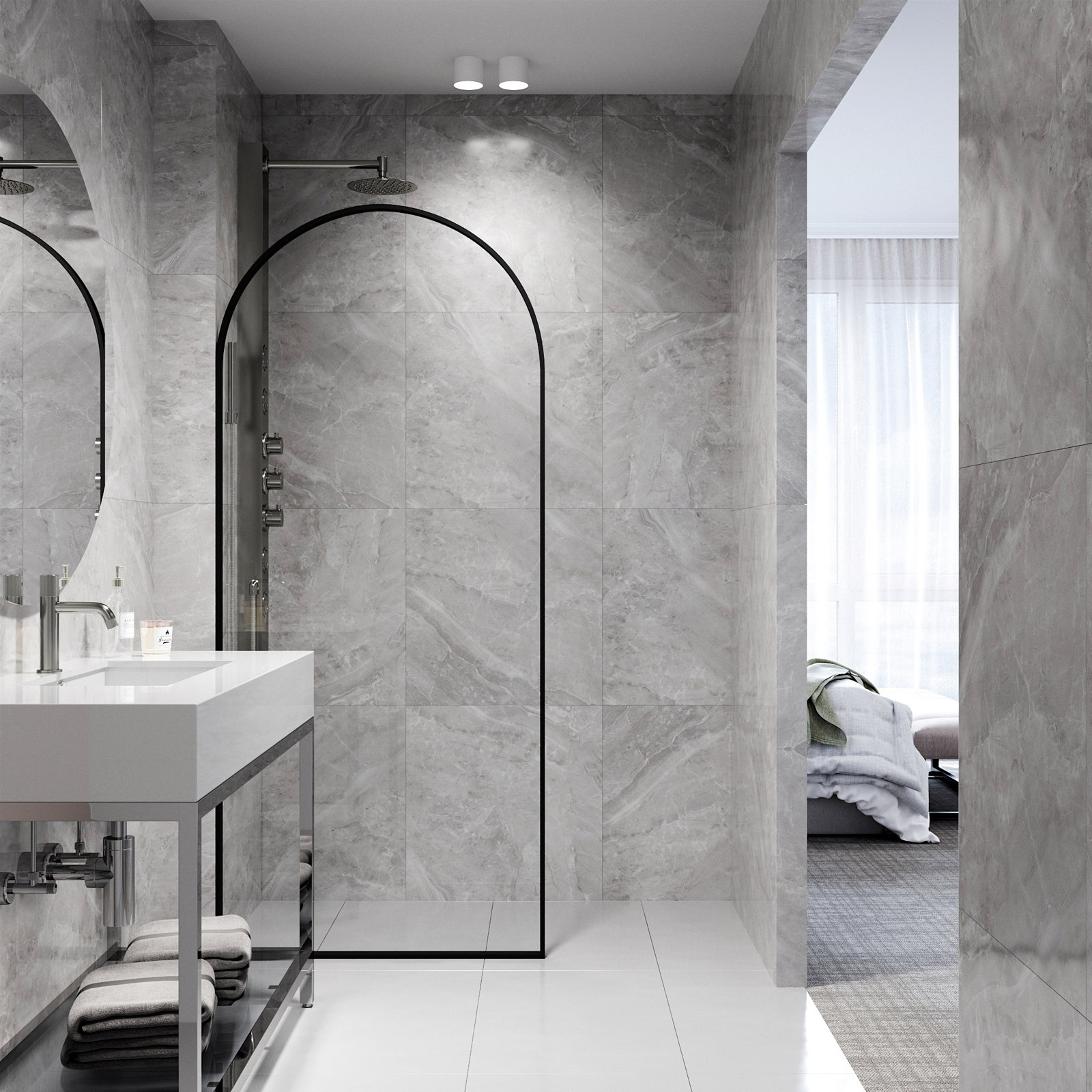 Arden Framed Fixed Shower Screen, Matte Black