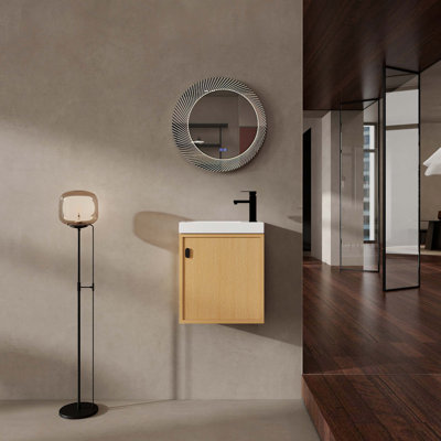 Meuble-lavabo mural 18,5 po avec lavabo en résine, porte simple à fermeture douce