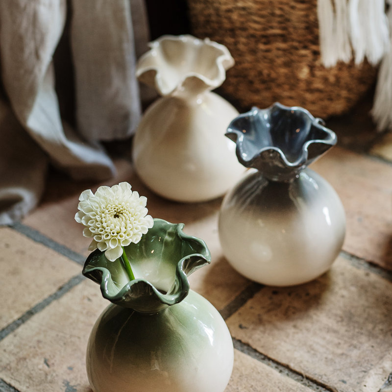 Casa Handmade Terra Bianca Table Vase, White/Natural