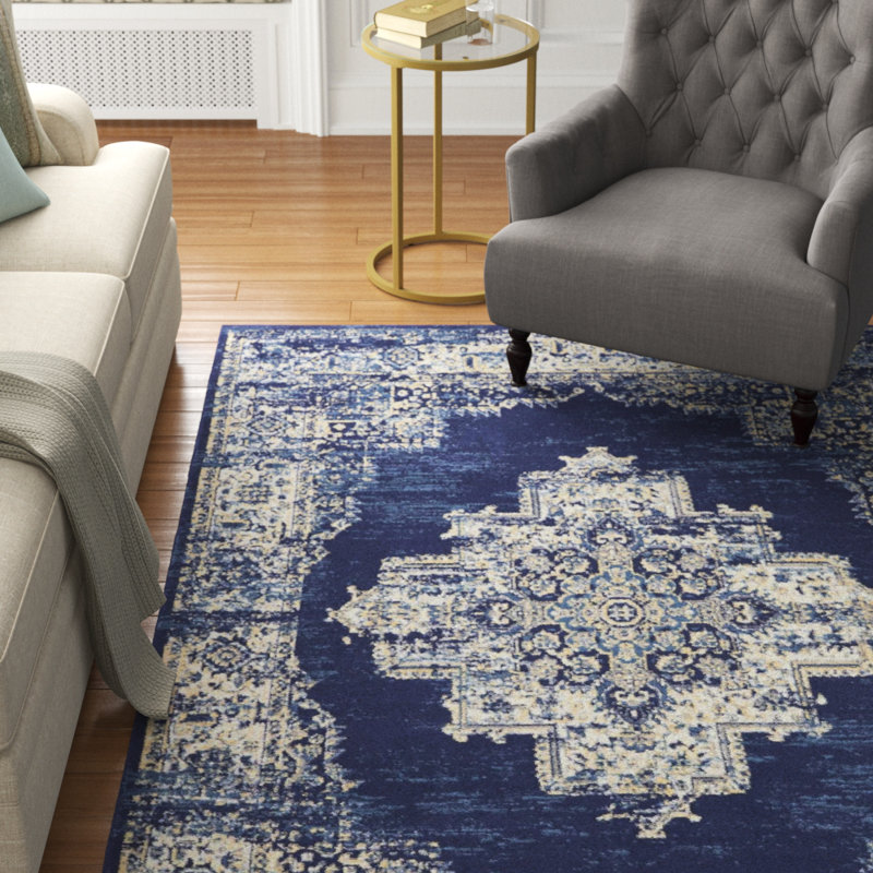 Burnie Oriental Blue/White Area Rug, Rectangle 3'9" x 5'9"