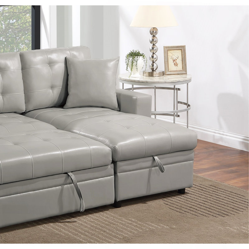 Canapé modulaire convertible gris clair en faux cuir convertible