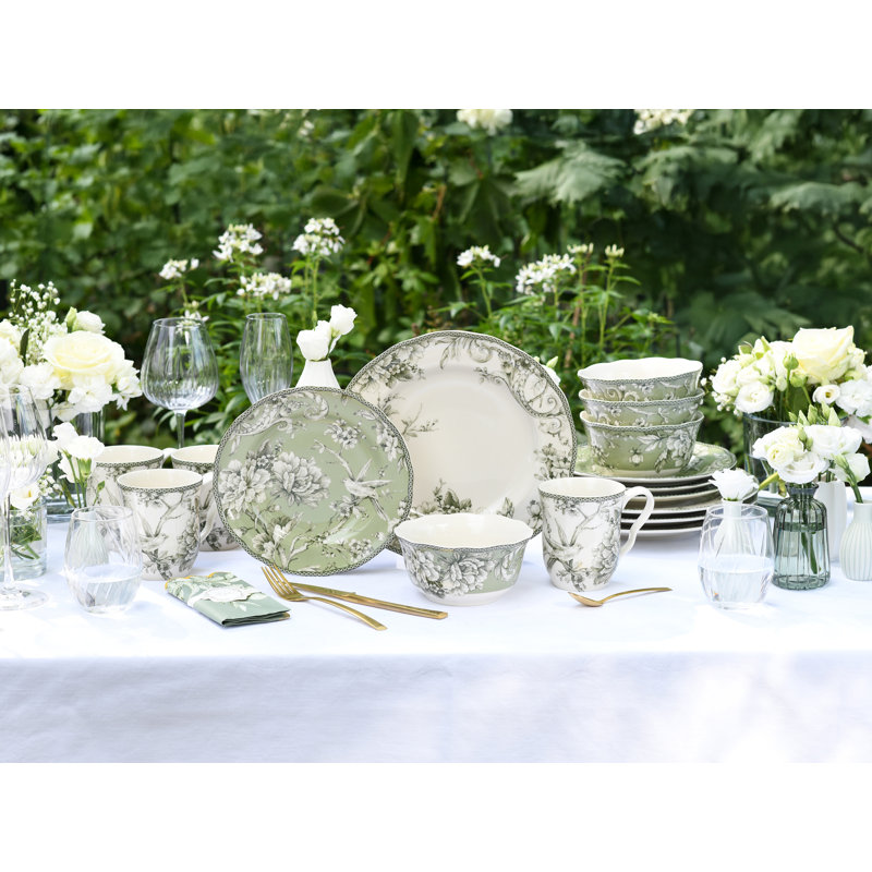 Adelaide Porcelain China Dinnerware Set Piece, White/Green