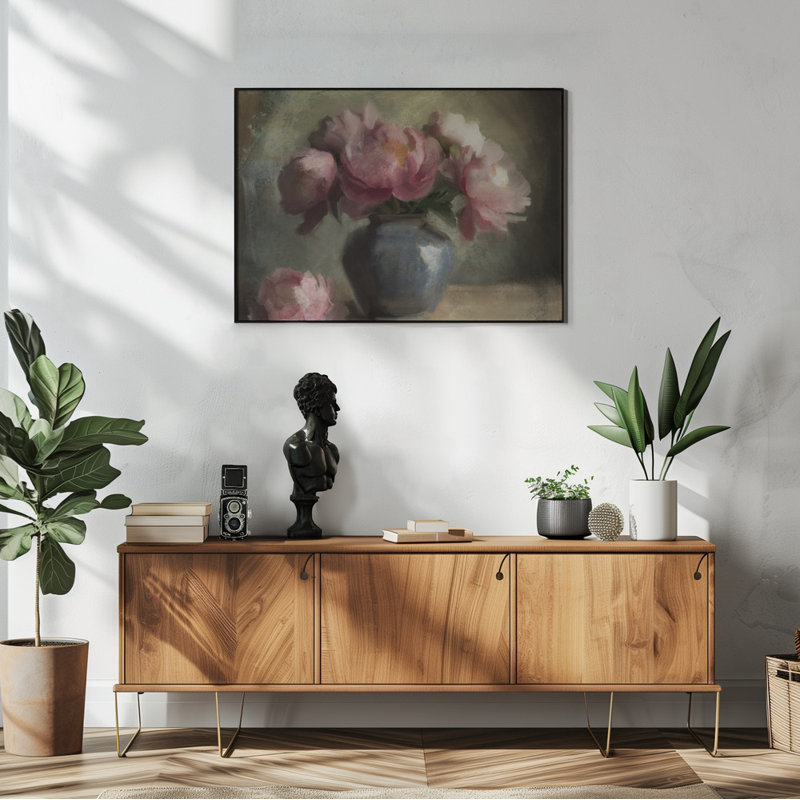 "Pivoines En Rose", art mural texturé encadré, Blanc, H 30 po x l 40 po