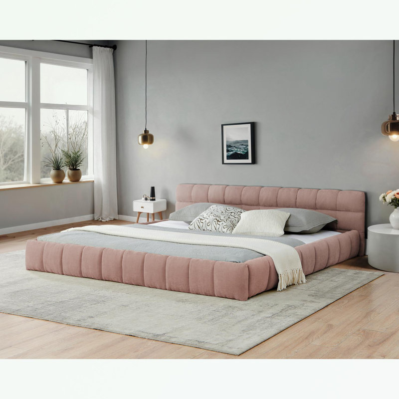Très grande base de lit tapissier avec tissu épais, Rose