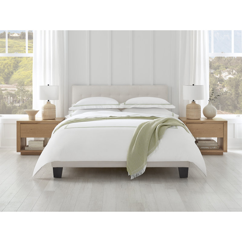 Grande Hotel Percale Duvet Cover, White/Fern, King Duvet Cover