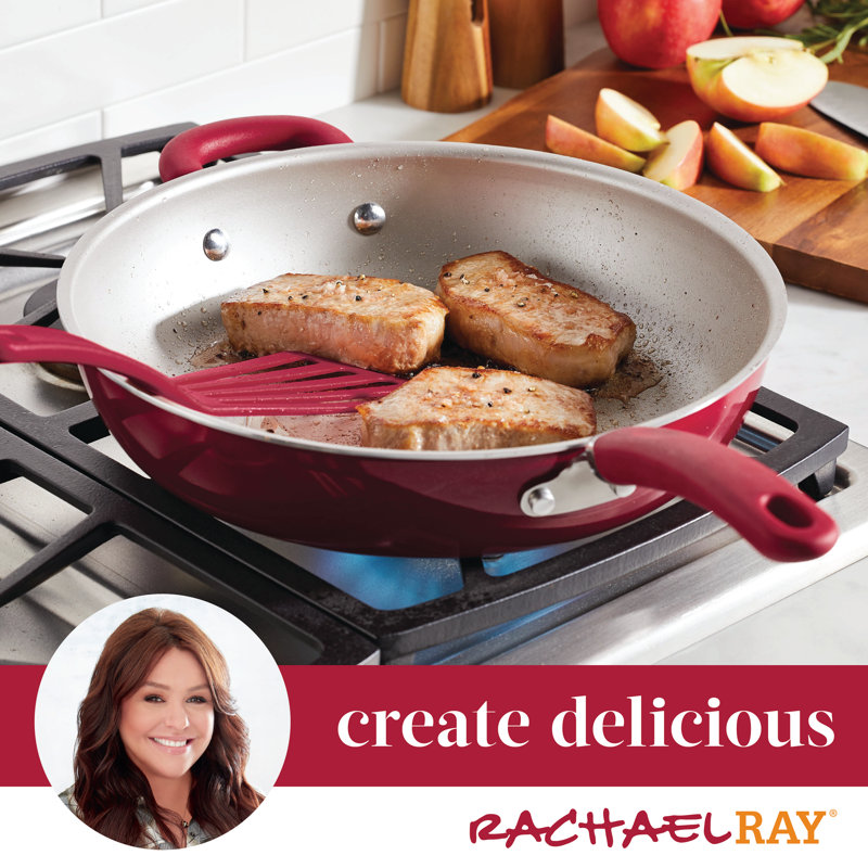 Rachael Ray Create Delicious Nonstick Deep Frying Pan / Skillet, 12.5 Inch, Red Shimmer
