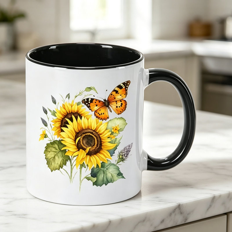 1pc Featuring a Floral Design with Sunflowers And Butterflies.