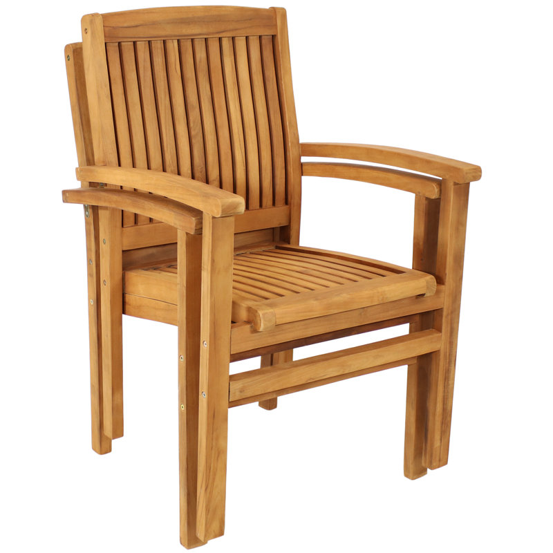 Sunnydaze Teak Wood Slat-Back Patio Dining Armchairs Set