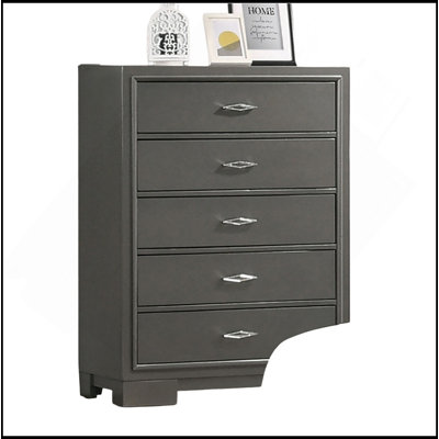 1 pièce Commode 5 tiroirs en acrylique de style contemporain avec pieds en métal gris