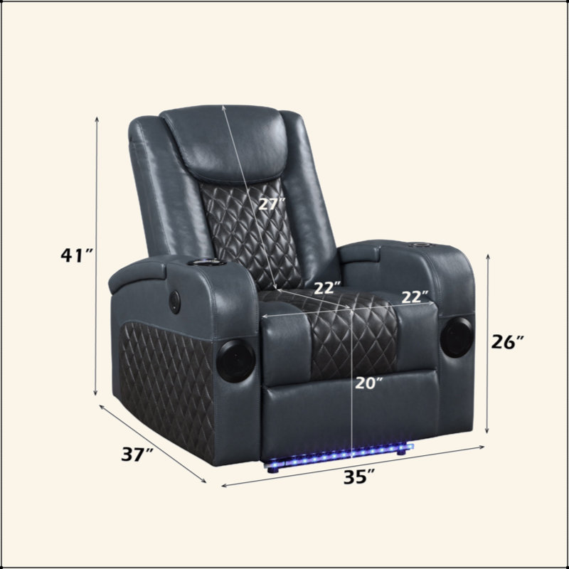 Fauteuil inclinable électrique Alair en cuir Aire avec mouvement Bluetooth, chargeur sans fil et porte-gobelet