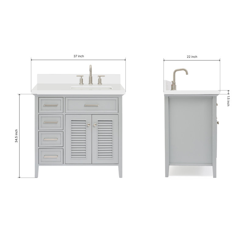 Kensington Single Vanity, Gray, Pure White Quartz