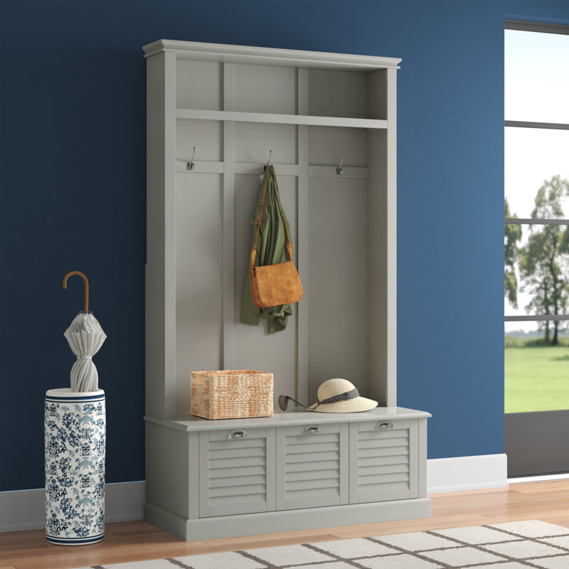 Corte 42.5 " Wide Hall Tree with Drawers and Shelves, Gray