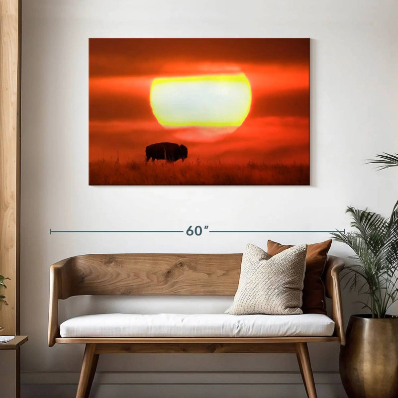 Buffle Brampt américain au coucher du soleil, H 30 po x l 45 po