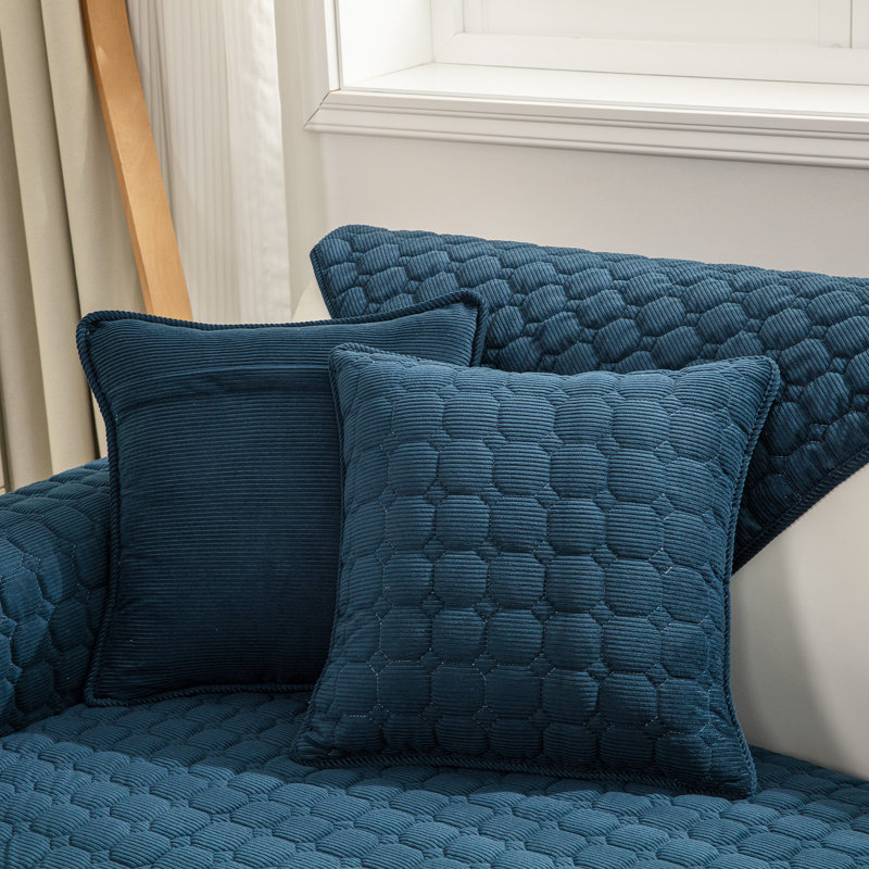 Housse en velours côtelé pour canapé à coussins carrés (sauf les accoudoirs ou la housse arrière), Bleu marine