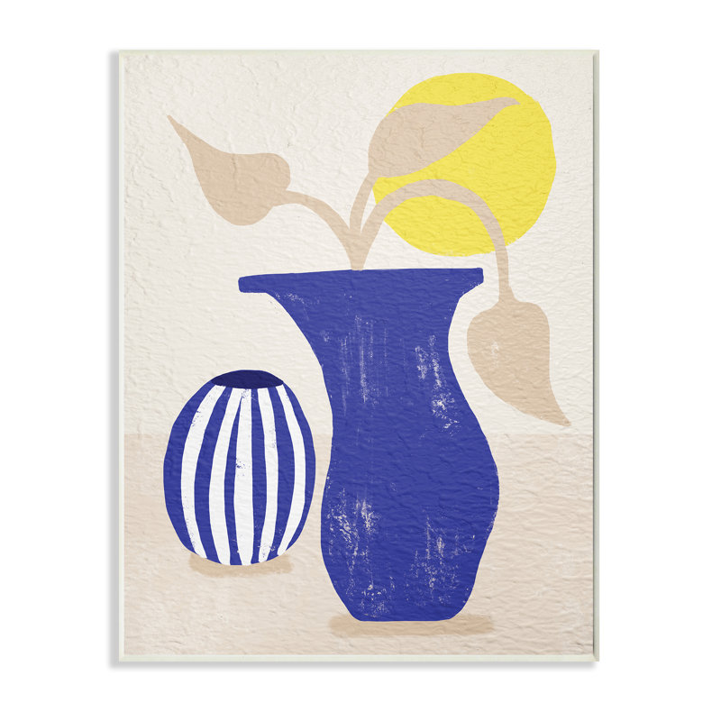 Vase plante bleue en terre cuite de l'Ouest jaune soleil, Bois naturel, H 15 po x l 10 po