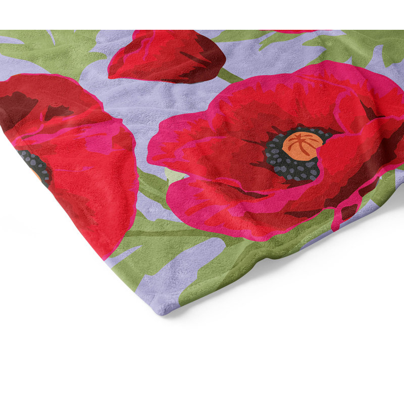 Couverture en velours de molleton Poppie, L 80 po x l 60 po, Floral pervenche