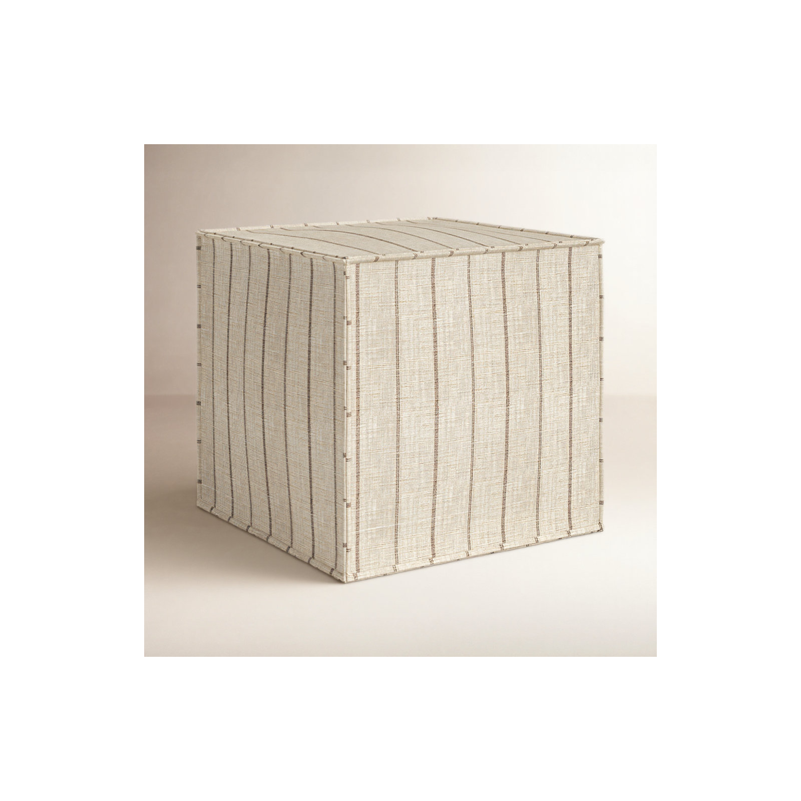 Harriette Upholstered Ottoman, Fritz Charcoal Stripe