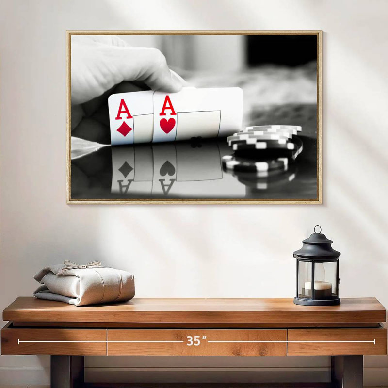 Poker Aces, 25 po x 17 po, Cadre flottant en bois naturel
