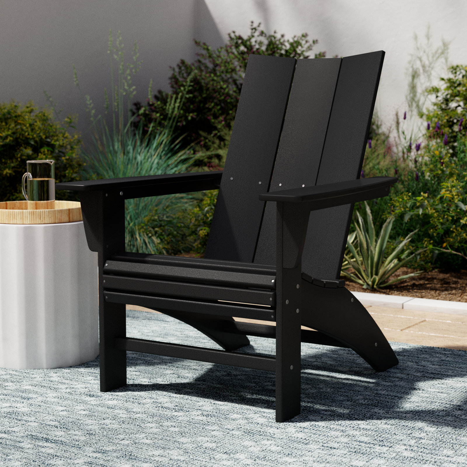 POLYWOOD Modern Curveback Adirondack Chair, Black