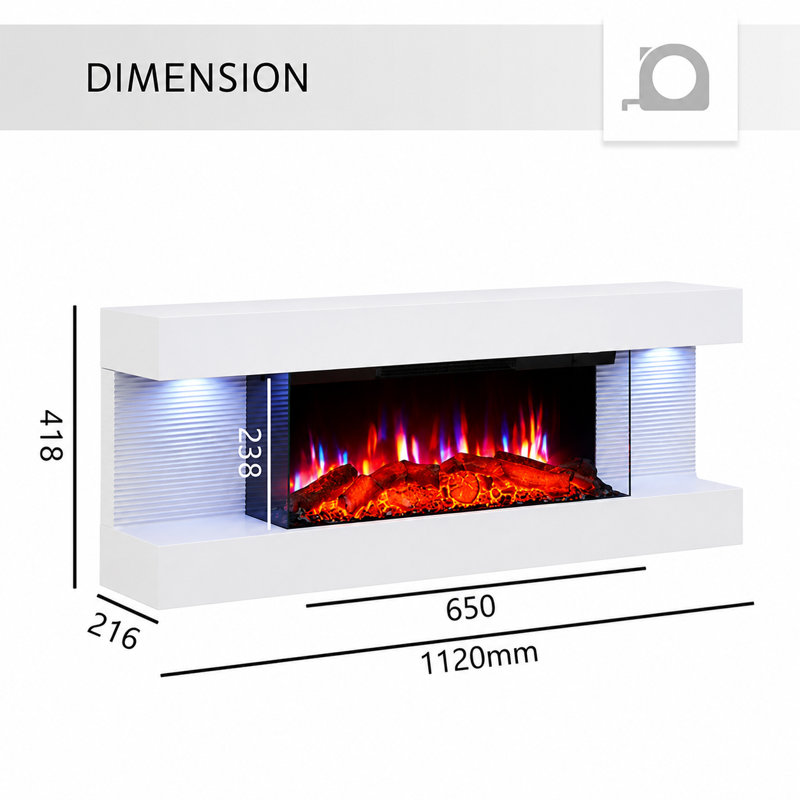FLAMEKO Atacama Wall Mounted Fireplace All-in-One with Downlights and Remote Control 1.8kW Heater in White