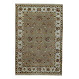 Wool Oriental Area Rug in Tan/Light Blue