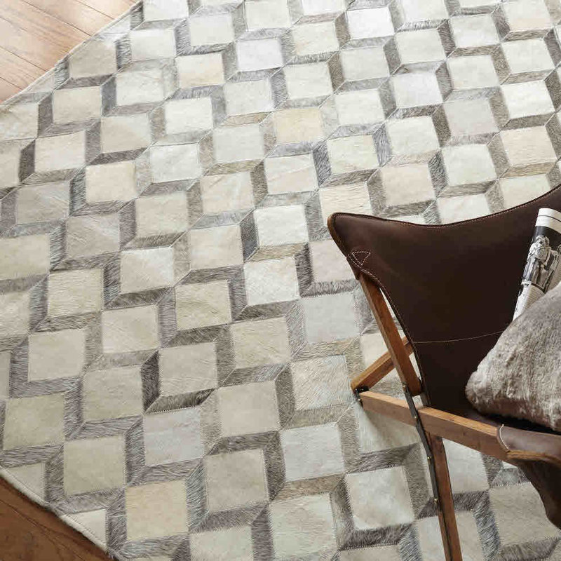 Cowhide Geometric Indoor Rug, Rectangle 5' x 8'