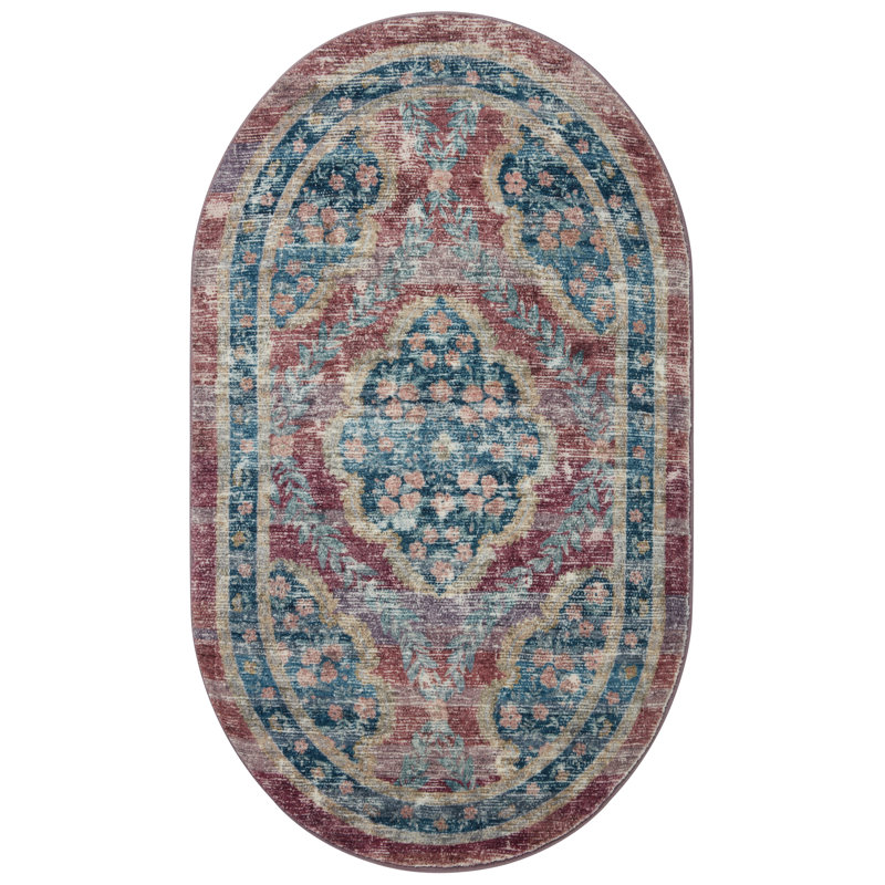 Rifle Paper Co. x Loloi Courtyard Red Area Rug feat. CloudPile, Oval 2'3" x 3'9"