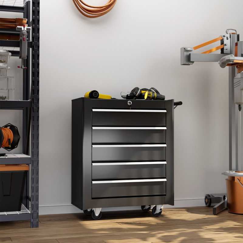 ToolGuard 5-Drawer Steel Tool Chest with Wheels and Lockable Security for Garage and Workshop