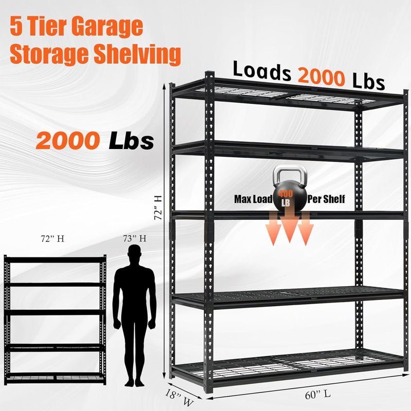 Étagère de rangement réglable à 5 niveaux: L 60 po x l 24 po x H 72 po