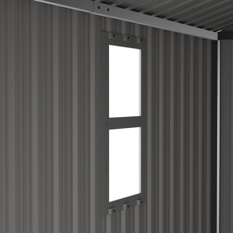 Remise de rangement extérieure 8 x 8, blanche, avec structure à impact, quatre fenêtres, portes verrouillables de couleur blanche, film de protection stable, idéale pour la cour