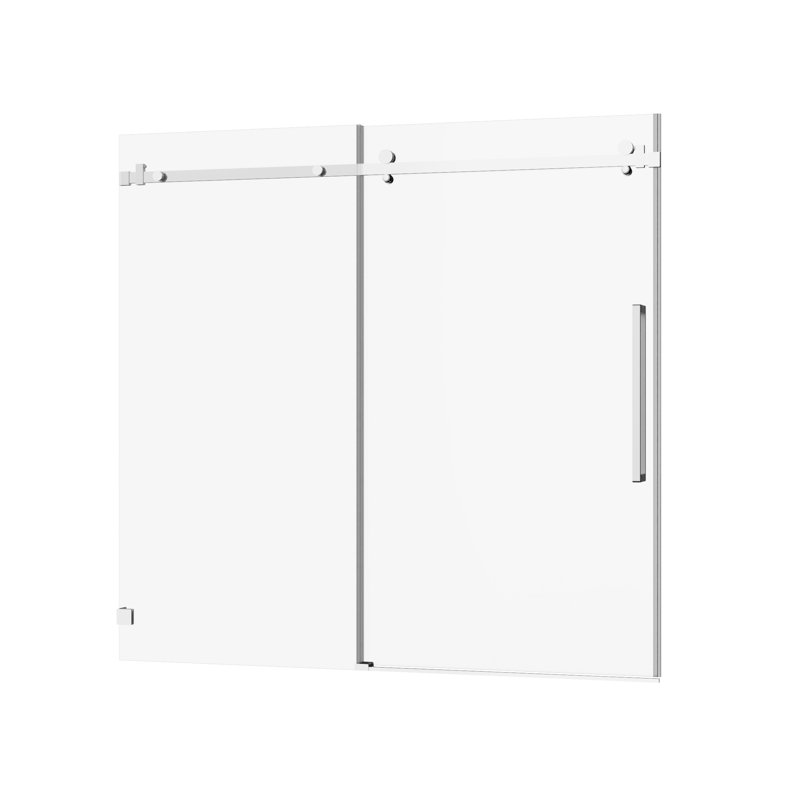 Porte de douche, verre trempé transparent, coulissant réversible, seuil de blocage de l'eau, baignoire ajustable 56 H 60 po, H 1/4 po, 6 mm, rebord anti-éclaboussures, roulettes