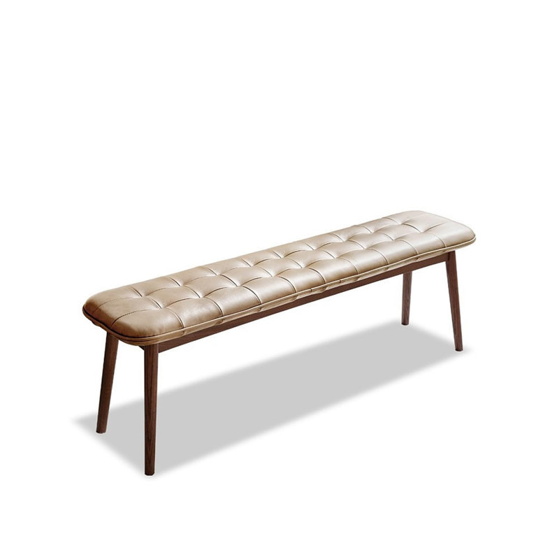 Brown - Toned Oak Dining Bench With Khaki Leather Cushion, High Wear , Multifunctional For Living Room Upholstered Filler, And Living, 17.72 In