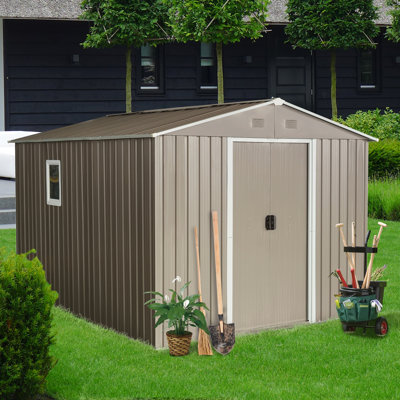 8x10 Metal Outdoor Storage Shed With Window Gray -  HOA.WWC, 8X10SHEDYOUWINGRAY