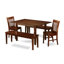 L'ensemble 5 pièces de table et chaises de cuisine comprend une table de salle à manger rectangulaire avec rallonge papillon et 2 chaises de salle à manger avec 2 bancs, acajou-615993485-615993522