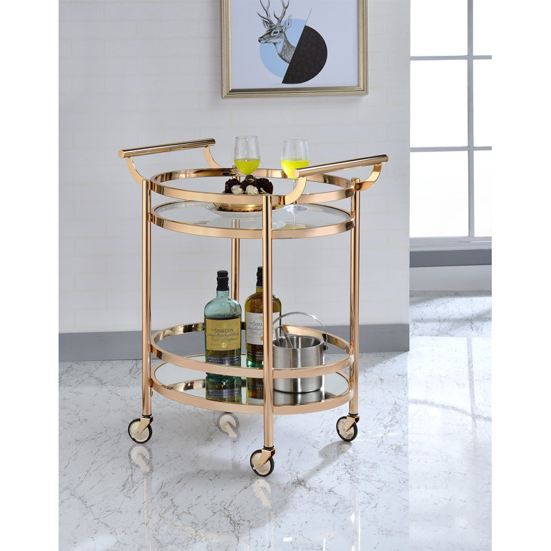 Chariot de service en verre transparent et finition or rose Lakelyn (sans les tabourets)
