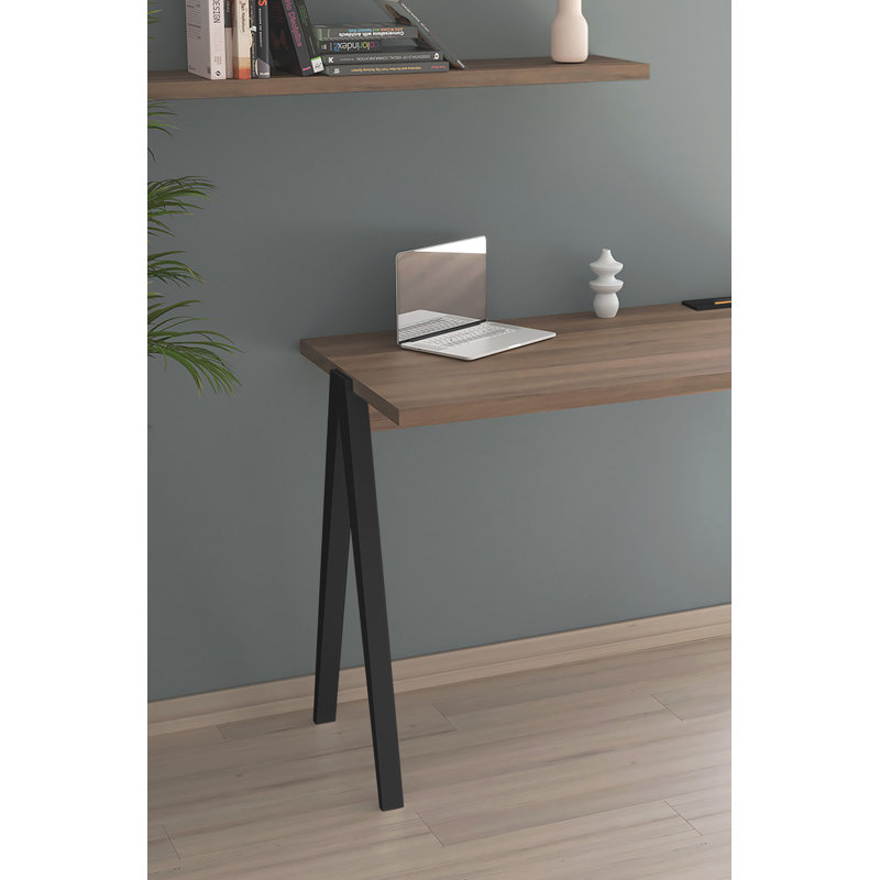 Dikili Solid Wood Base Writing Desk, Walnut/Black
