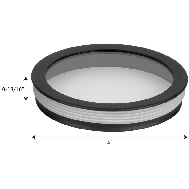 Lentille cylindrique ronde en verre transparent, Noir, H 0,83 po x l 5 po x P 5 po