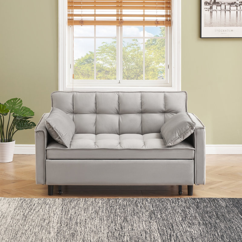 Gray Upholstered Convertible Sofa Bed - Stylish Pull-Out Sleeper For Compact Spaces, Gray