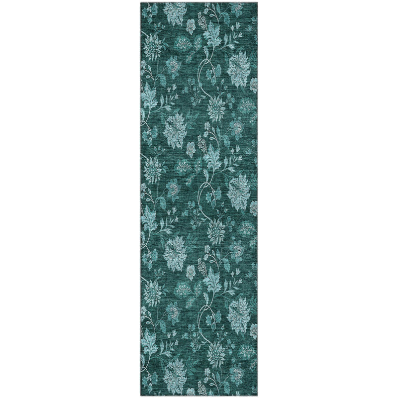 Premium Machine Washable Prisco Teal Rug, Runner 2'3" x 7'6"