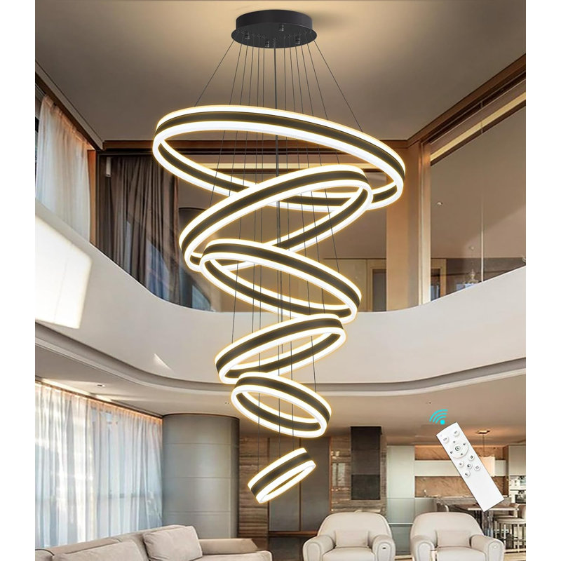 6 - Light Modern Led Dimmable Chandelier, Matte Black, Black
