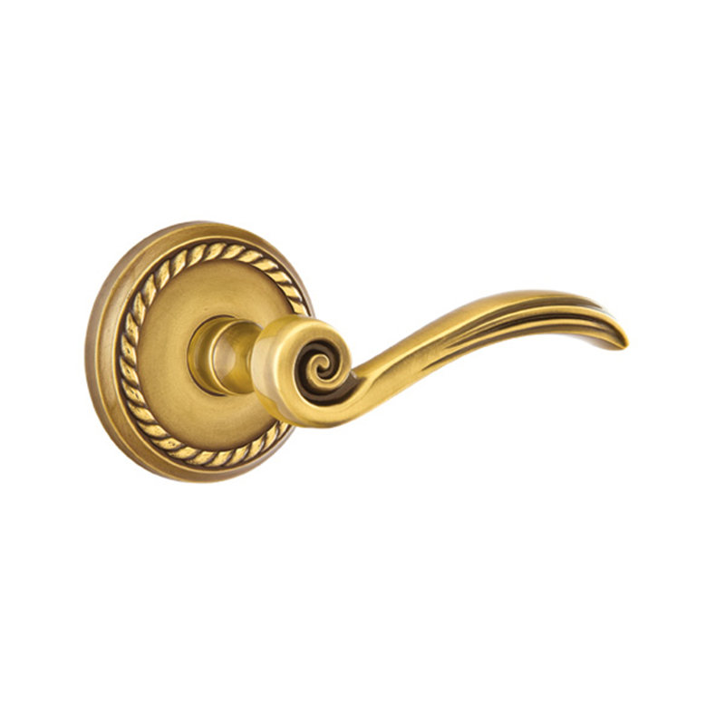 Poignée de porte avec rosette Elan, Droite, Laiton antique français